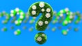 Question mark grass font with flower chamomile isolated on blue background. Concept of grassed question symbol. Metaphor for Royalty Free Stock Photo