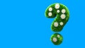 Question mark grass font with flower chamomile isolated on blue background. Concept of grassed question symbol. Metaphor for Royalty Free Stock Photo