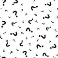 Question mark grunge seamless pattern. Query marks random vector repeat background