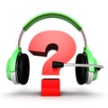 Question mark in headphones online support concept Royalty Free Stock Photo