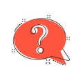 Question mark icon in comic style. Discussion speech bubble cartoon vector illustration on white isolated background. Faq splash Royalty Free Stock Photo