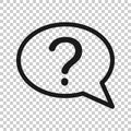 Question mark icon in flat style. Discussion speech bubble vector illustration on white isolated background. Faq business concept Royalty Free Stock Photo