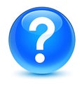 Question mark icon glassy cyan blue round button