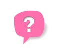 Question mark icon in pink speech bubble. questions sign.