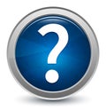 Question mark icon starburst shiny blue round button illustration design concept Royalty Free Stock Photo