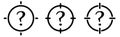 Question mark icon in target crosshair. Focus on unknown concept