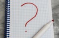 Question mark inscription in notebook Royalty Free Stock Photo