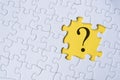 Question mark on jigsaw puzzle with yellow background