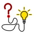 Question mark and light bulb. Idea! Task and its successful solution concept. Problem and resolution