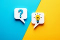 Question mark and light bulb in speech bubbles idea Royalty Free Stock Photo