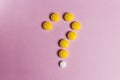 Question mark made from pills. New idea or innovation in science or pharmaceutical industry. Wondering medical issues