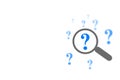 Question mark magnifying glass concept on white background, digital question mark background Royalty Free Stock Photo