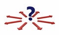 Question mark and many arrows with decision. Royalty Free Stock Photo