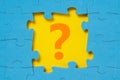 Question mark in a middle of blue puzzle frame
