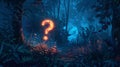 A question mark in the middle of a forest with some trees, AI