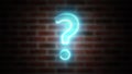 Question mark neon sign on a background of brickwork, computer generated. 3d rendering of wireframe symbol with glowing