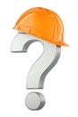 Question mark with orange hard hat, 3D rendering