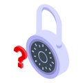 Question mark padlock icon isometric vector. Two steps authentication