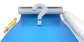 Question mark with pencil and blueprint on white background Royalty Free Stock Photo