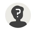 Question mark in person head icon vector as unknown secret anonym user profile or doubt secret brain mind think graphic silhouette Royalty Free Stock Photo