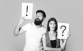 Question mark. Quarrel between two people. Husband and wife not talking, being in quarrel. A woman and a man a question Royalty Free Stock Photo