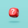 Question Mark Red Dice on Blue Background