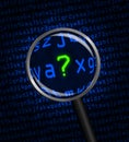 Question Mark revealed in computer code through a magnifying glass Royalty Free Stock Photo