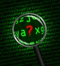 Question Mark revealed in computer code through a magnifying glass Royalty Free Stock Photo