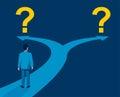 Question mark and road fork, confused businessman Royalty Free Stock Photo