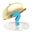 Question mark on salver plate under the food cover Royalty Free Stock Photo