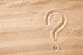 Question mark is sand painted on sand. Symbol of choice and doubt Royalty Free Stock Photo