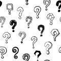 Question mark seamless pattern. Hand drawn monochrome question marks ornament, interrogative symbols wrapping or