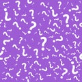 Question mark seamless pattern. Trivia poster design template, random punctuation marks background, quiz loading page, vector illu