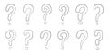 Question mark set hand drawn in doodle style, vector illustration. Icon question symbol for print and design. Quiz and