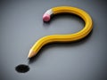 Question mark shaped yellow pencil on gray background. 3D illustration