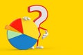 Question Mark Sign Cartoon Character Person Mascot with Info Graphics Business Pie Chart. 3d Rendering Royalty Free Stock Photo