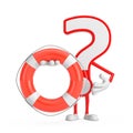 Question Mark Sign Cartoon Character Person Mascot with Life Buoy. 3d Rendering Royalty Free Stock Photo