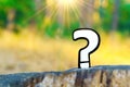 Question Mark Sing on a Tree Stump with Sunlight Royalty Free Stock Photo