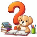 Question mark - solving problem dog finding the answers doing homework with books on white background Royalty Free Stock Photo