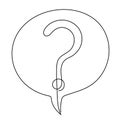 Question mark in speech bubble one line art, hand drawn asking sign, idea continuous contour. Query FAQ concept, finding the