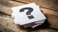 The question mark on a stack of cards symbolizing uncertainty and inquiry. AI generated image Royalty Free Stock Photo