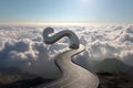 Question Mark Structure and Winding Road Above Clouds Royalty Free Stock Photo