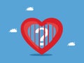 question mark stuck in the heart prison. Problems in the mind. Vector illustration