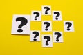 A question mark on a white sheet . FAQ frequency asked questions, Answer, Information and Brainstorming Concepts Royalty Free Stock Photo
