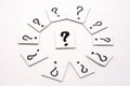 A question mark on a white sheet . FAQ frequency asked questions, Answer, Information, Communication and Brainstorming Concepts Royalty Free Stock Photo