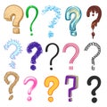 Question marks. Hand drawn color interrogation icons, sketch ask question symbols. Doodle vector set Royalty Free Stock Photo