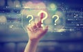 Question marks with hand pressing a button Royalty Free Stock Photo
