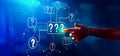 Question marks with hand pressing a button Royalty Free Stock Photo