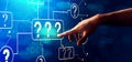 Question marks with hand pressing a button Royalty Free Stock Photo