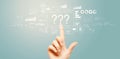Question marks with hand pressing a button Royalty Free Stock Photo